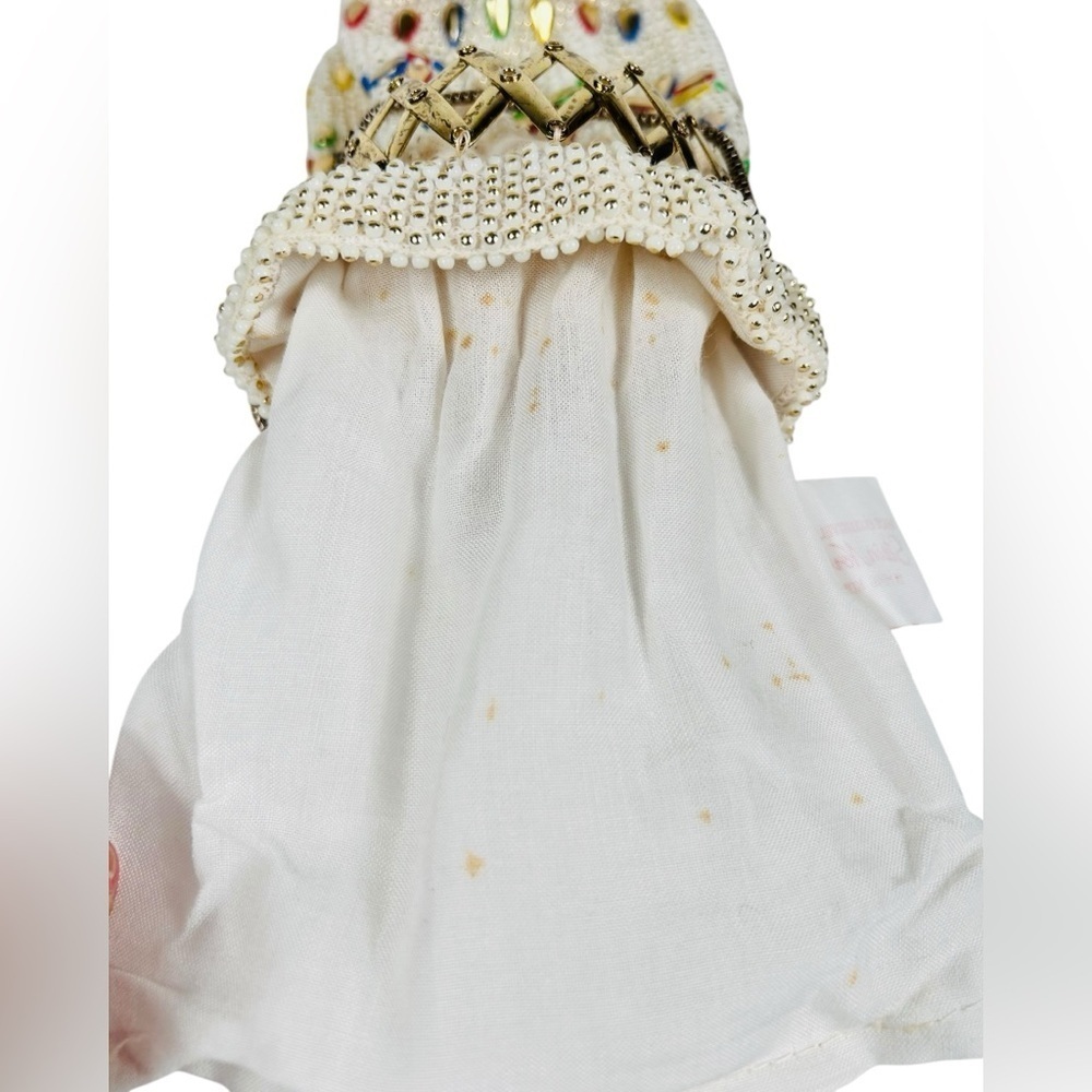Vintage beaded & bejewelled evening bag, metal retractable closure, chain straps - Picture 13 of 13